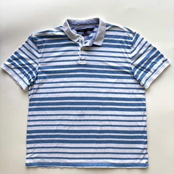 Tommy Hilfiger cotton XXL polo shirt striped blue and white custom fit - Picture 1 of 9